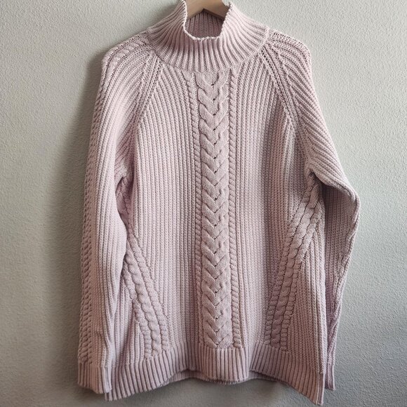 Lululemon Sweater Womens 10 Pink Cable Knit Mock Neck Pullover Cotton Nylon - Picture 1 of 9